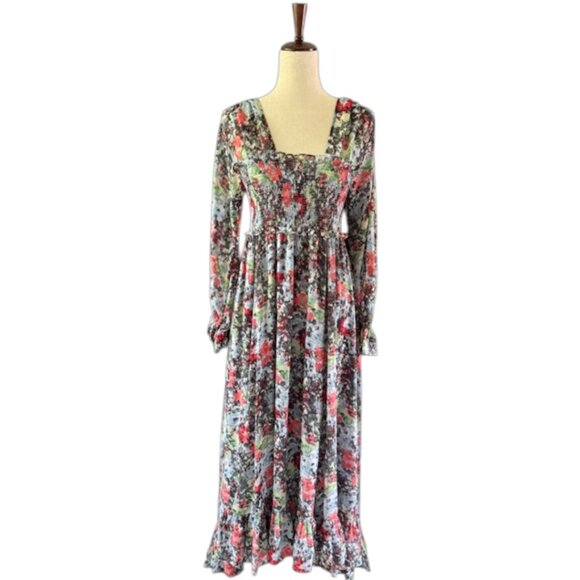 Cinq à Sept NWT Leigh Floral Print Ruffle Maxi Dress Size 4 Smocked Slit Sleeve - Picture 6 of 14